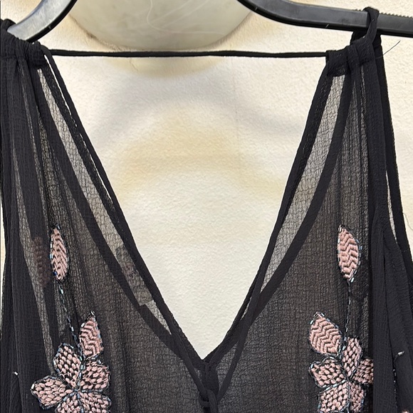 Intimately Free People Black Sheer Dress with Pink Floral Embroidery - Picture 9 of 15